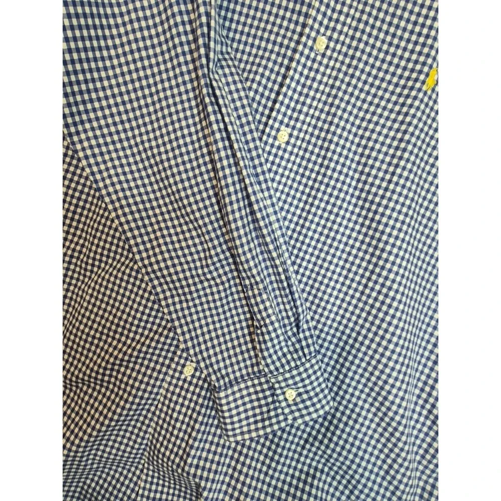 Polo Ralph Lauren Button Down Shirt Mens XL Blue White Gingham Check Cotton Pony